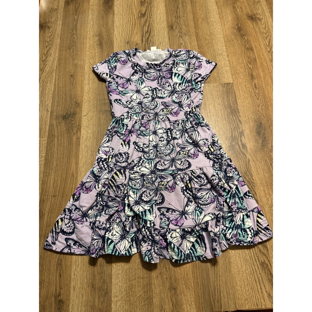 Knitworks Dress Girls Size 8 Purple Tiered Skirt Knit Short Sleeve Butterfly